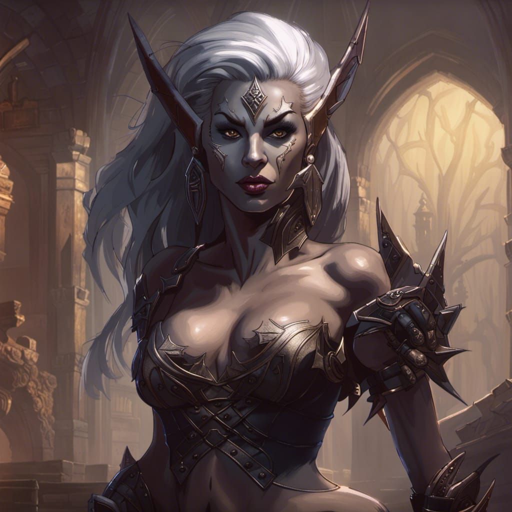 Dark Elf Pin-up in Art Nouveau Style