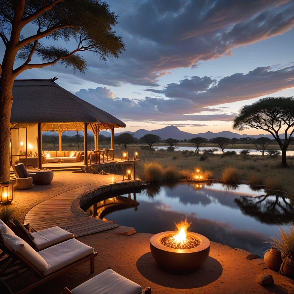Luxurious African Safari Lodge on Peaceful Lake Shore