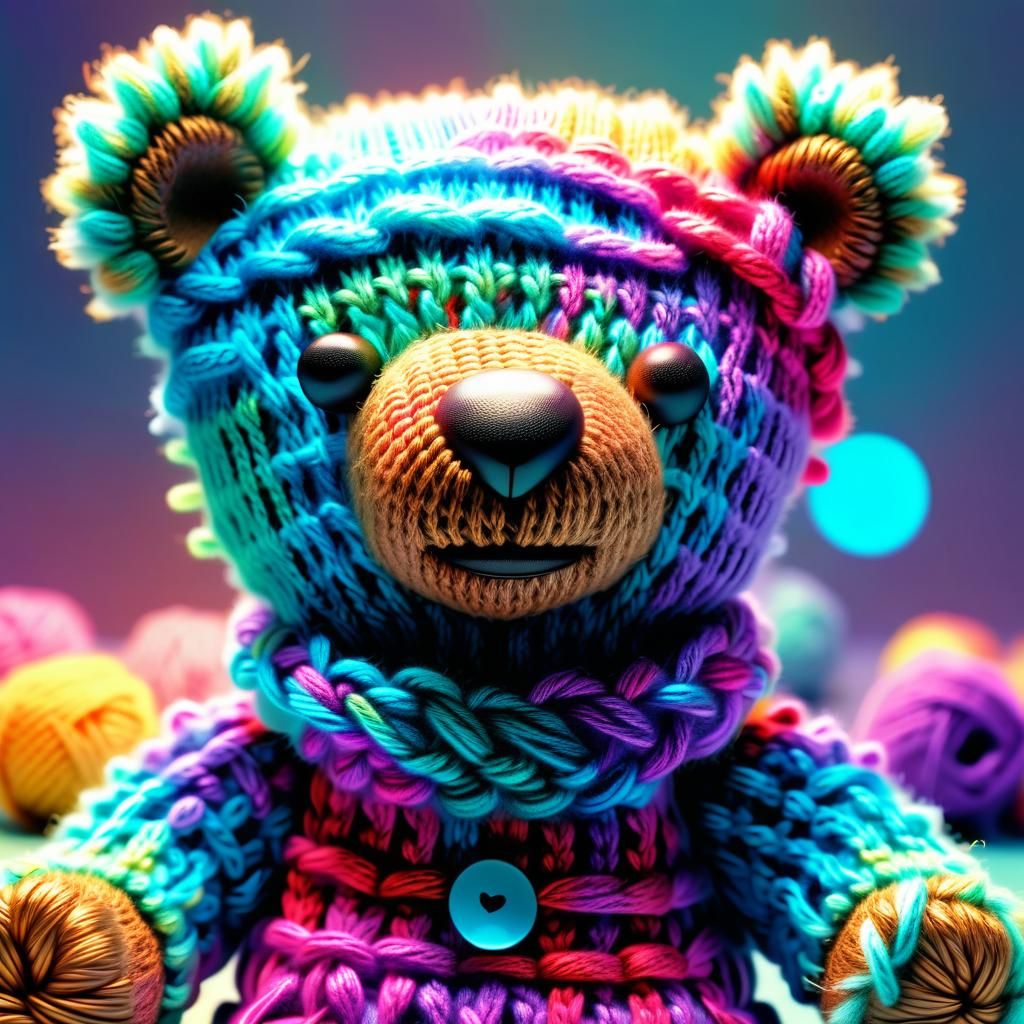 Endearing Knitted Teddy Bear in Fantasy Art Style