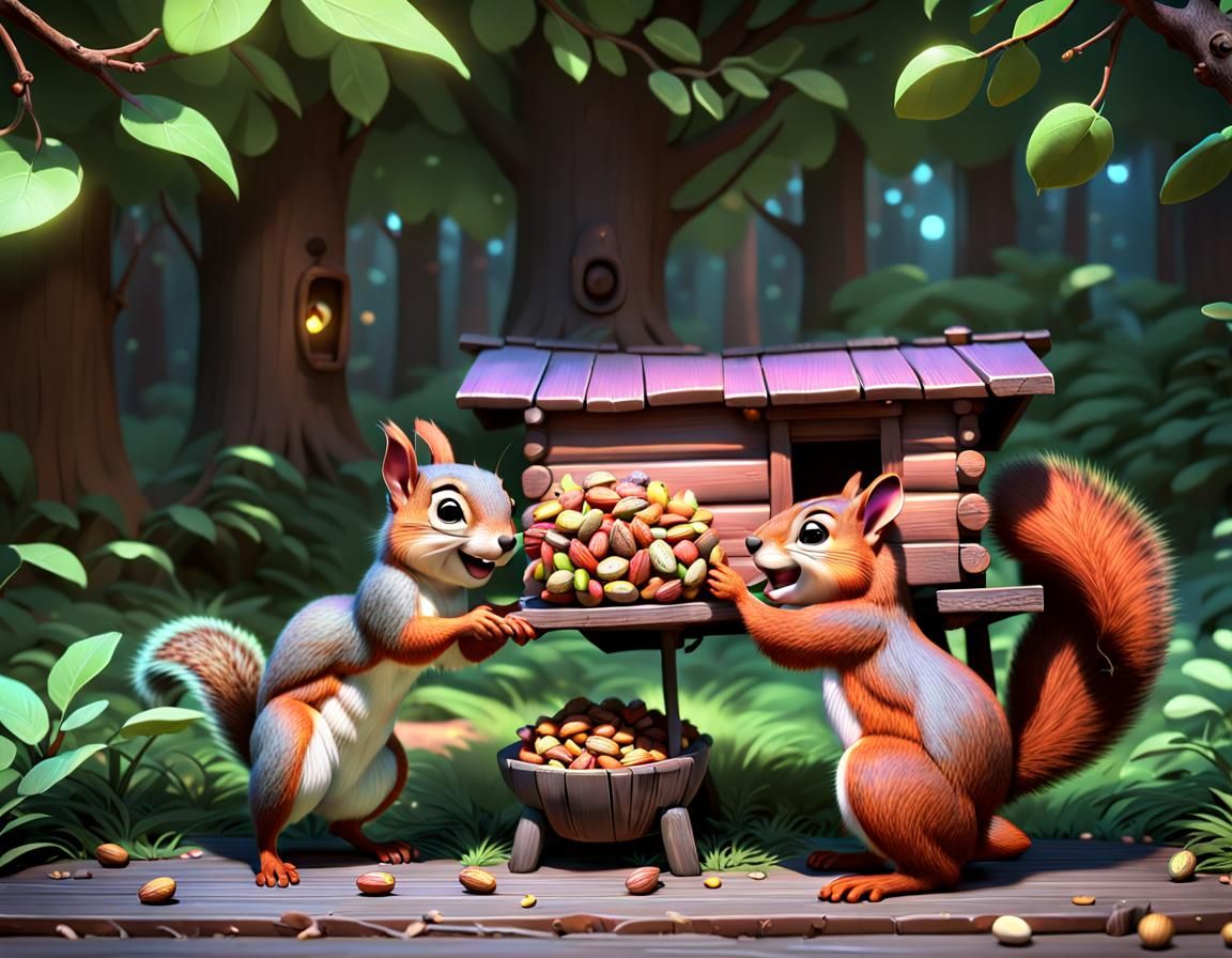 Cute Squirrel Delivers Nuts: 3D Digital Art
