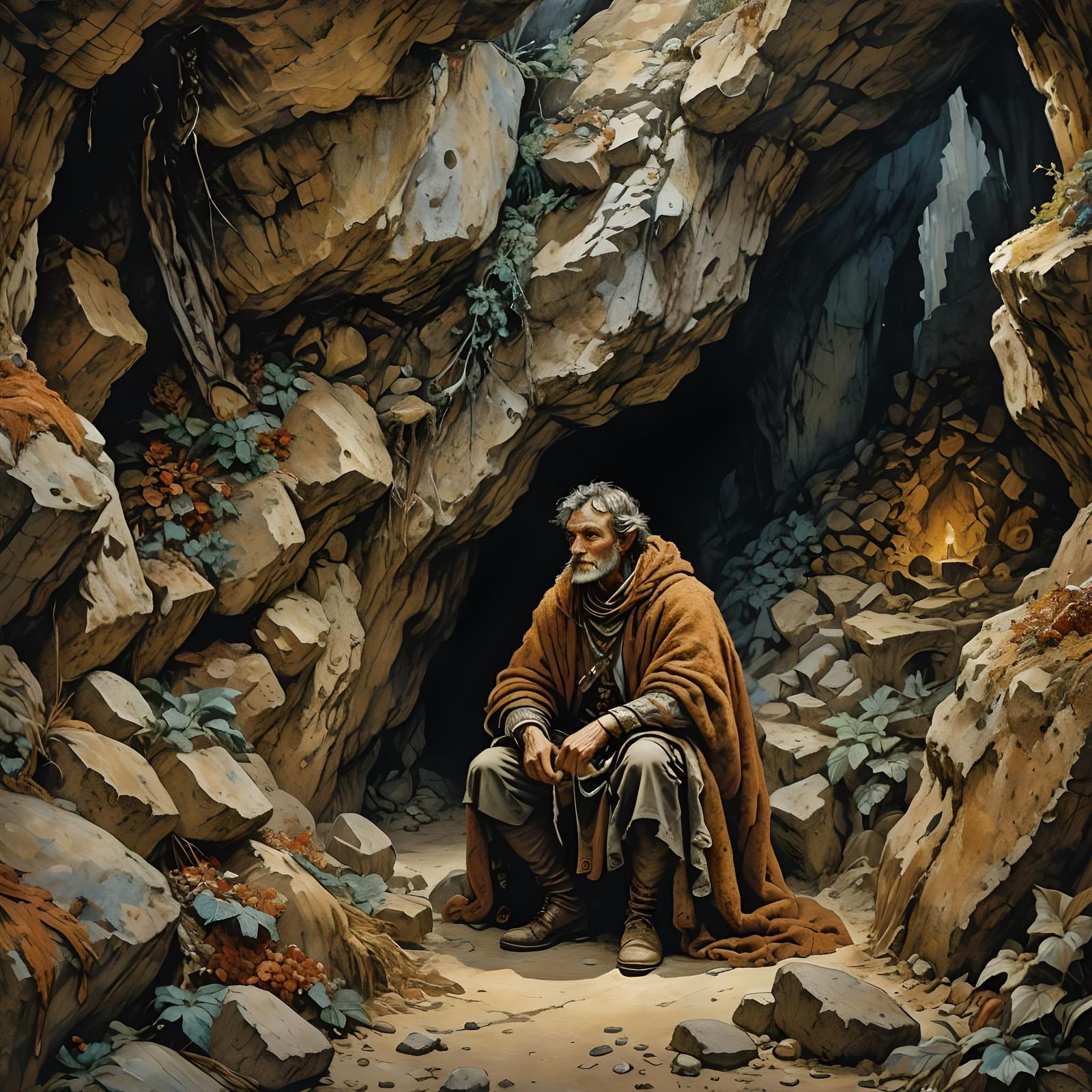 Ancient Rome Cave Dweller in Arthur Rackham Style