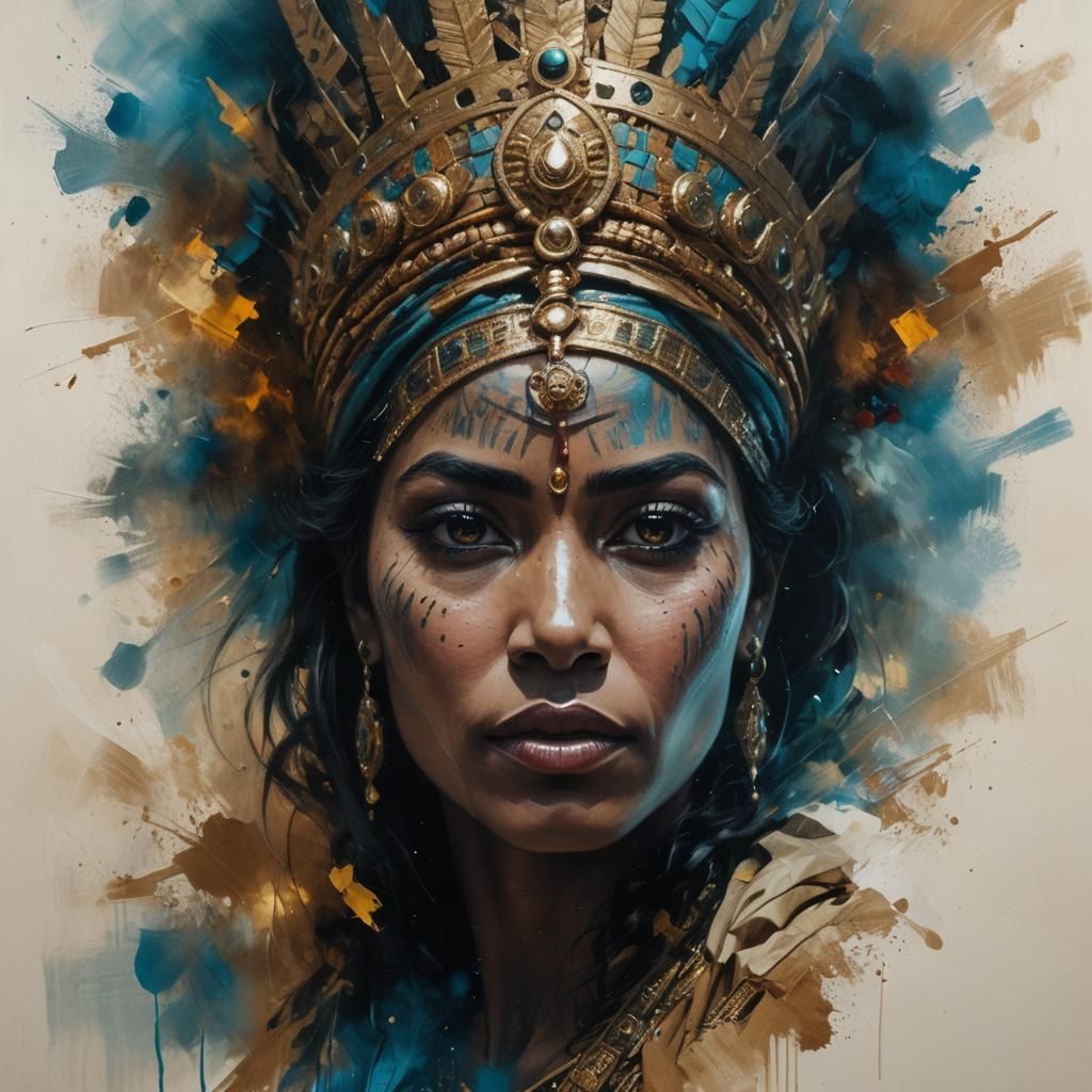 Cinematic Oil Painting of a Commanding African Queen