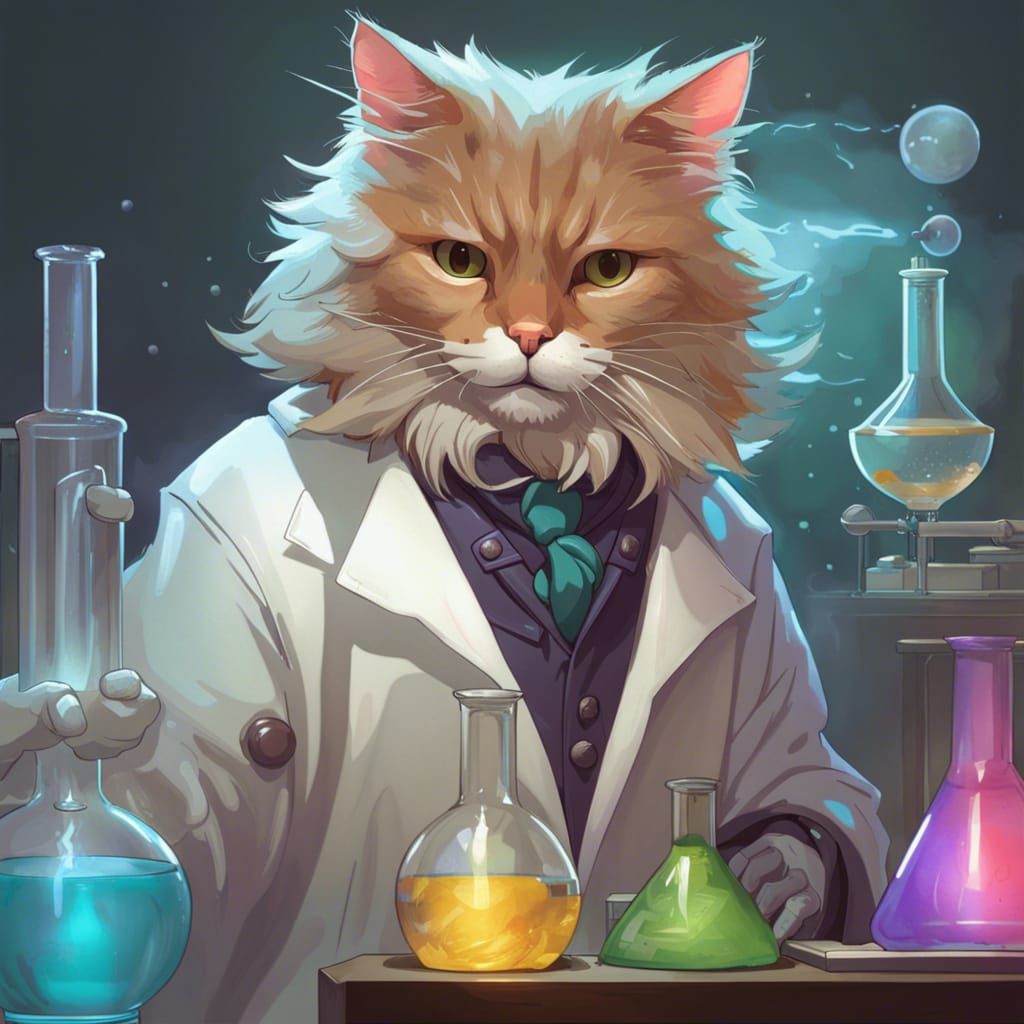 Cat Scientist Portrait in Hyperdetailed Digital Art