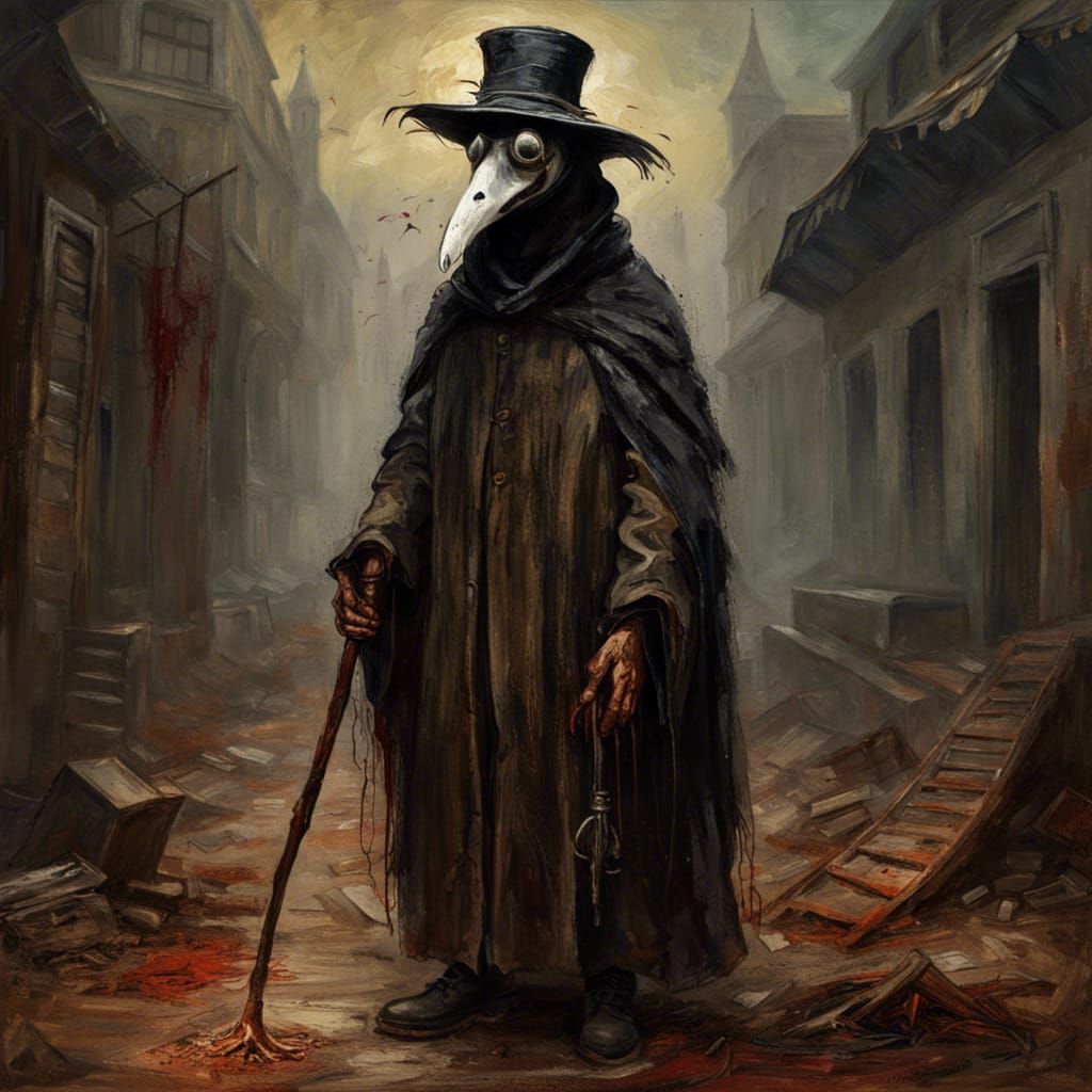 Grotesque Plague Doctor in Gothic Impressionist Style