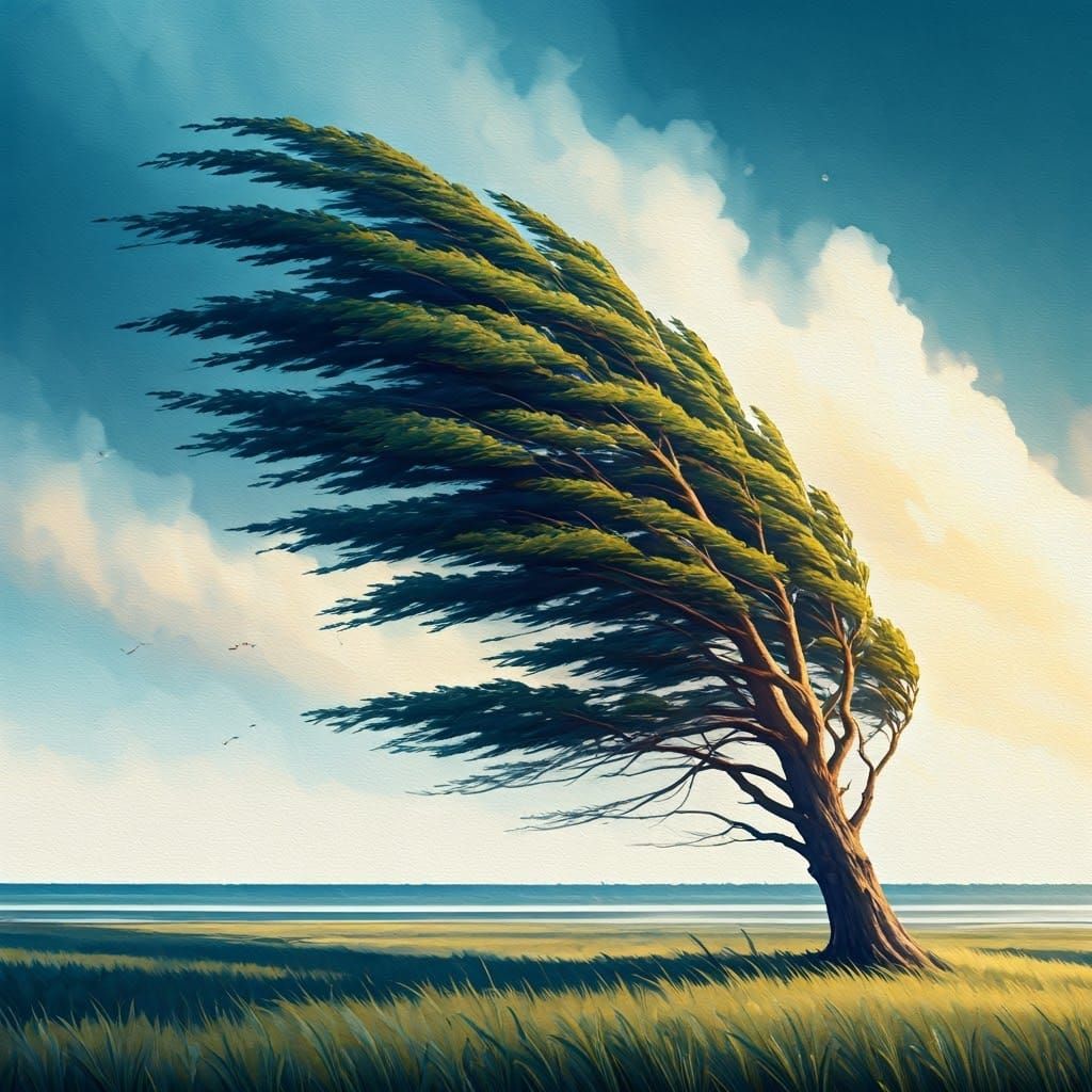 Wind swept tree