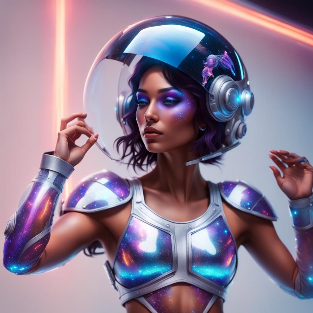 Girl Dancing on Futuristic Platform in Space Opera Style