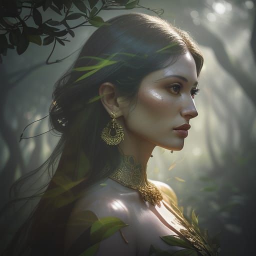 Woman's Face Enveloped by Banyan Tree Silhouette