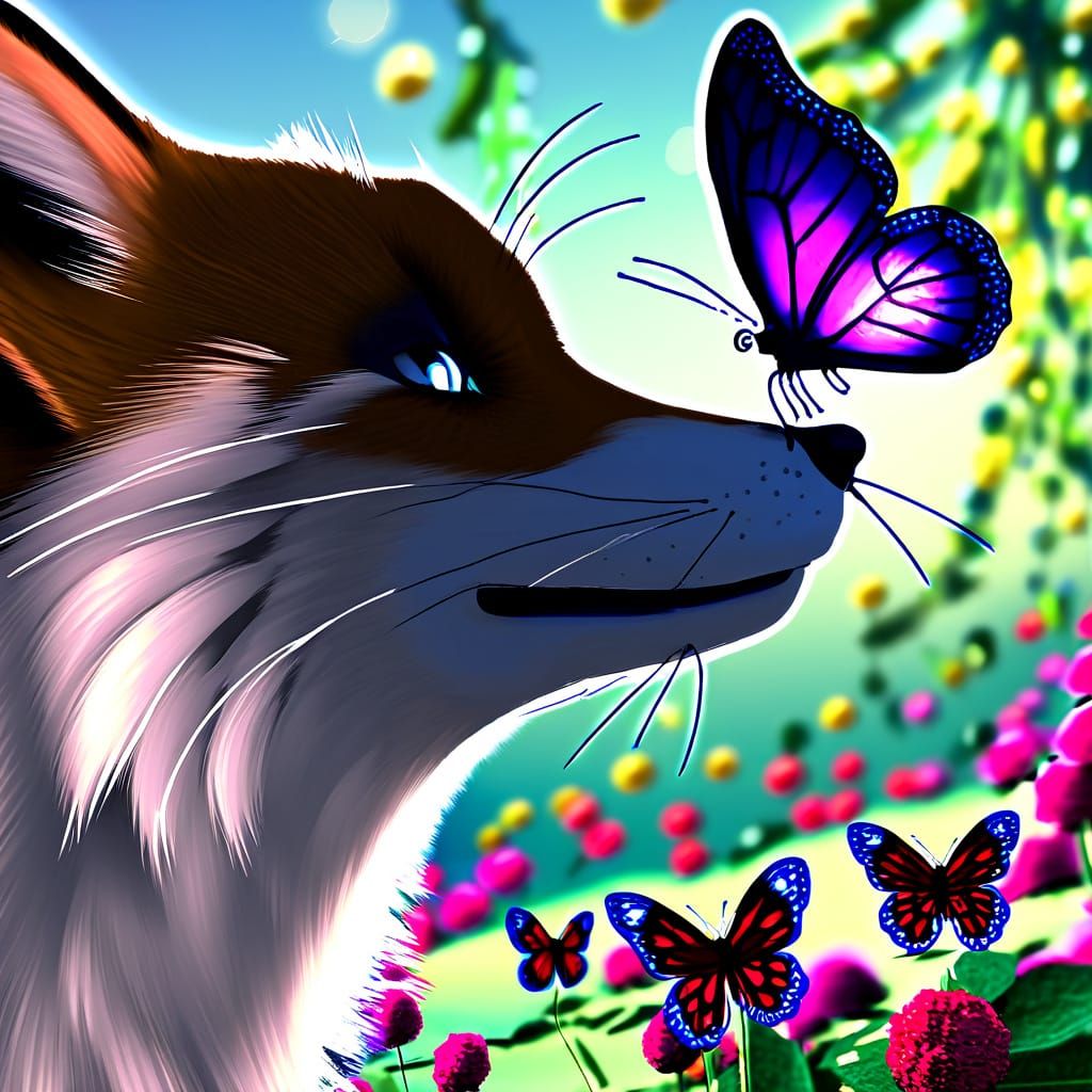 Crystal Glass Butterfly on Fox's Nose in Enchanted Garden