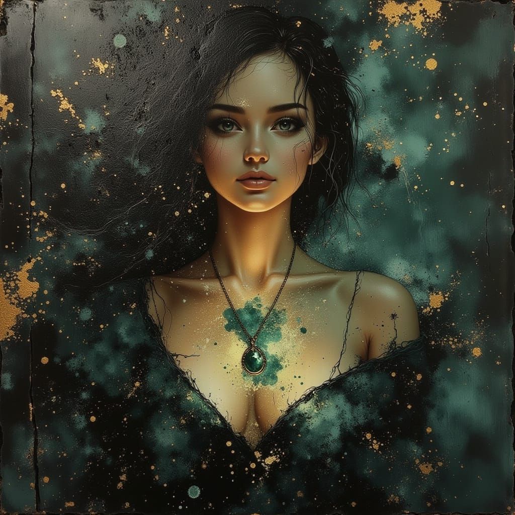 Woman in Muted Light with Emerald Pendant
