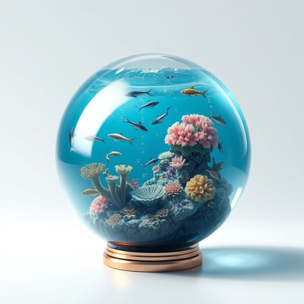 Vibrant Coral Reef Oasis in a Glass Sphere