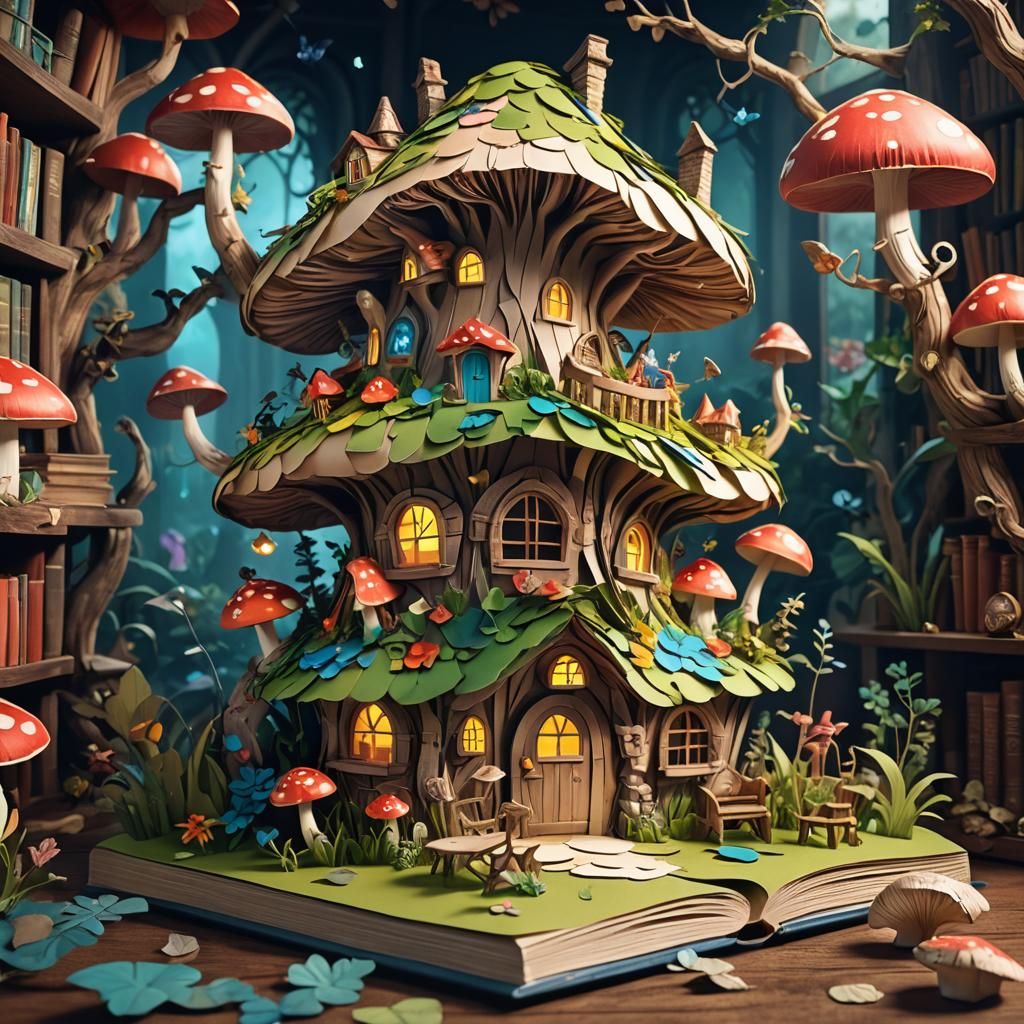 Paper Mushroom Cottage in Pop-Up Book
