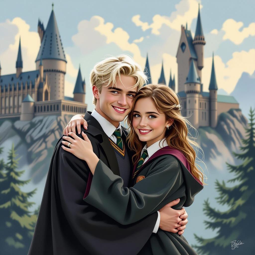 Draco and Hermione Embrace at Hogwarts