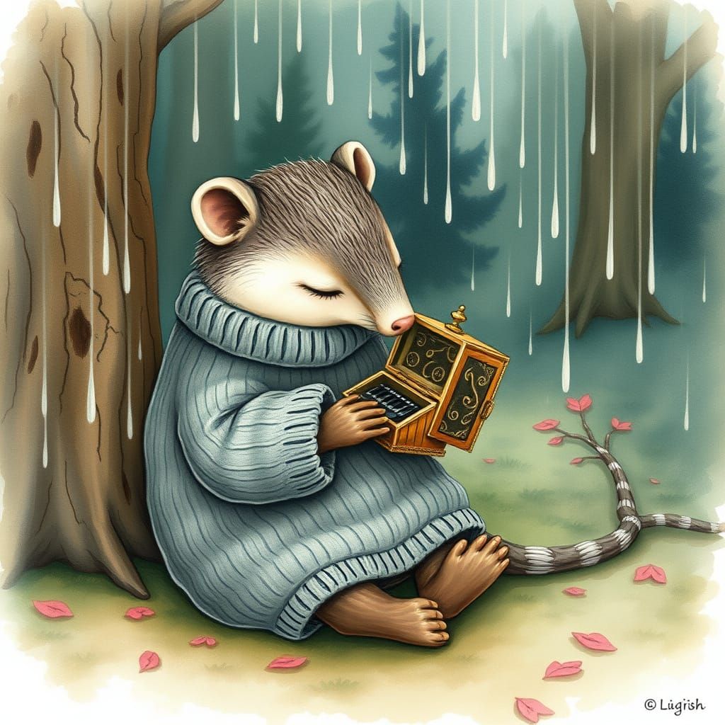 Cozy Forest Scene in Whimsical Watercolor Style