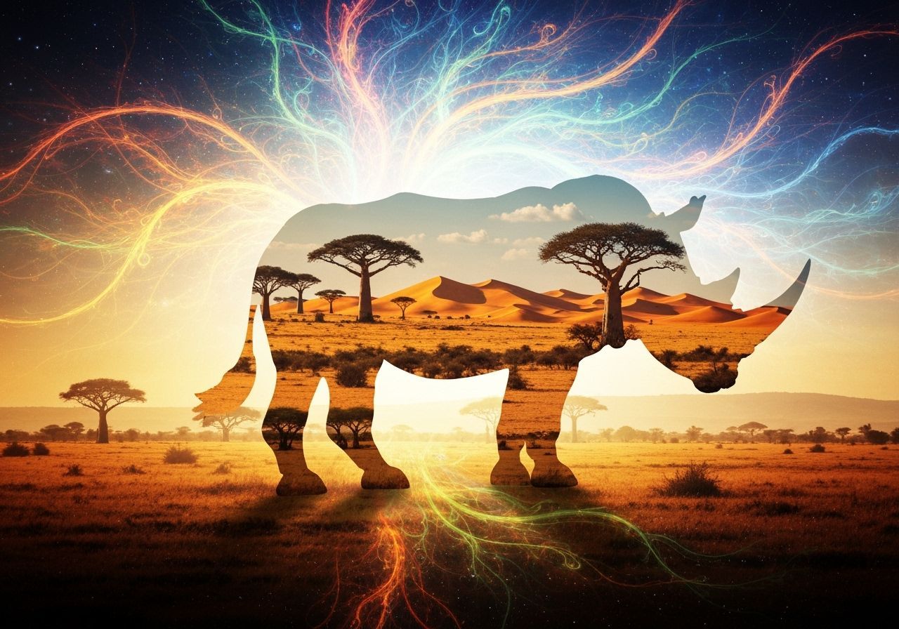 Surreal Rhinoceros Silhouette with African Landscapes