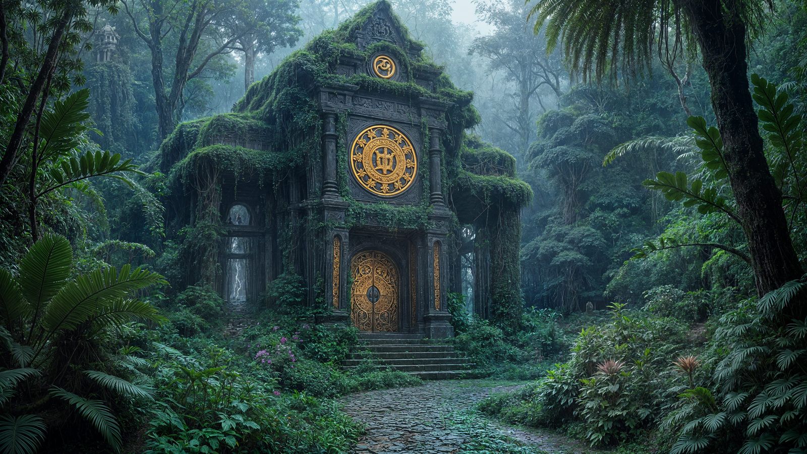 Forgotten Jungle Temple in Twilight Mist
