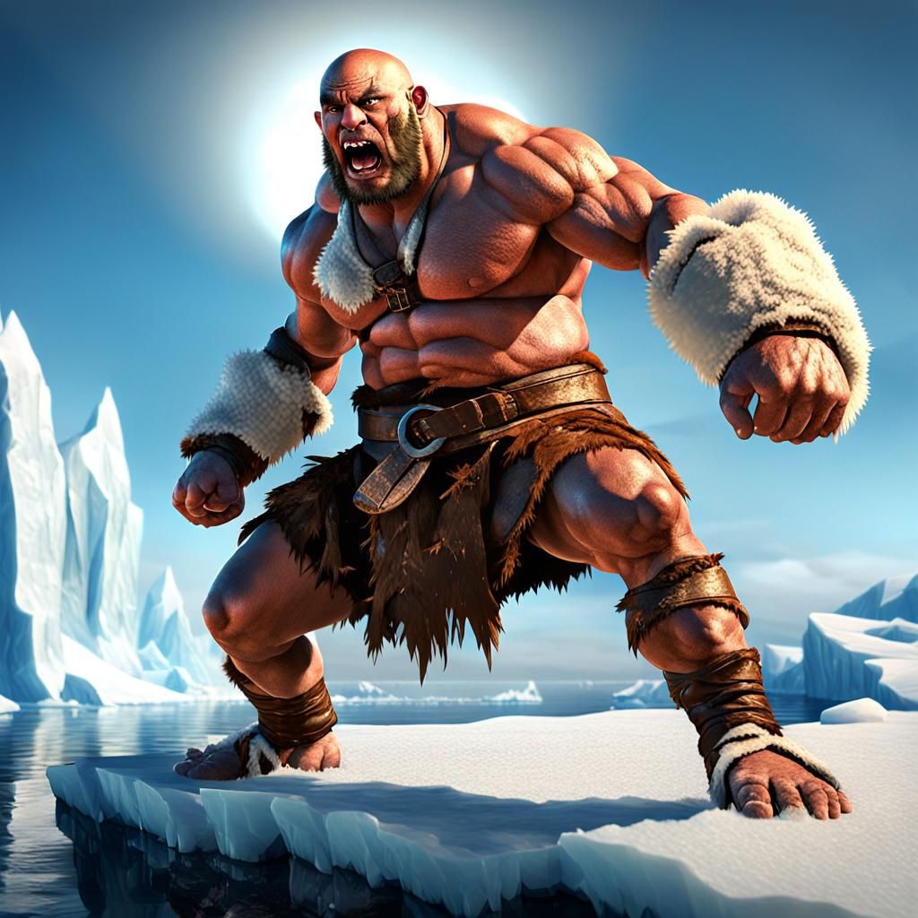 Powerful Barbarian Monk on Iceberg, 3D Digital Art