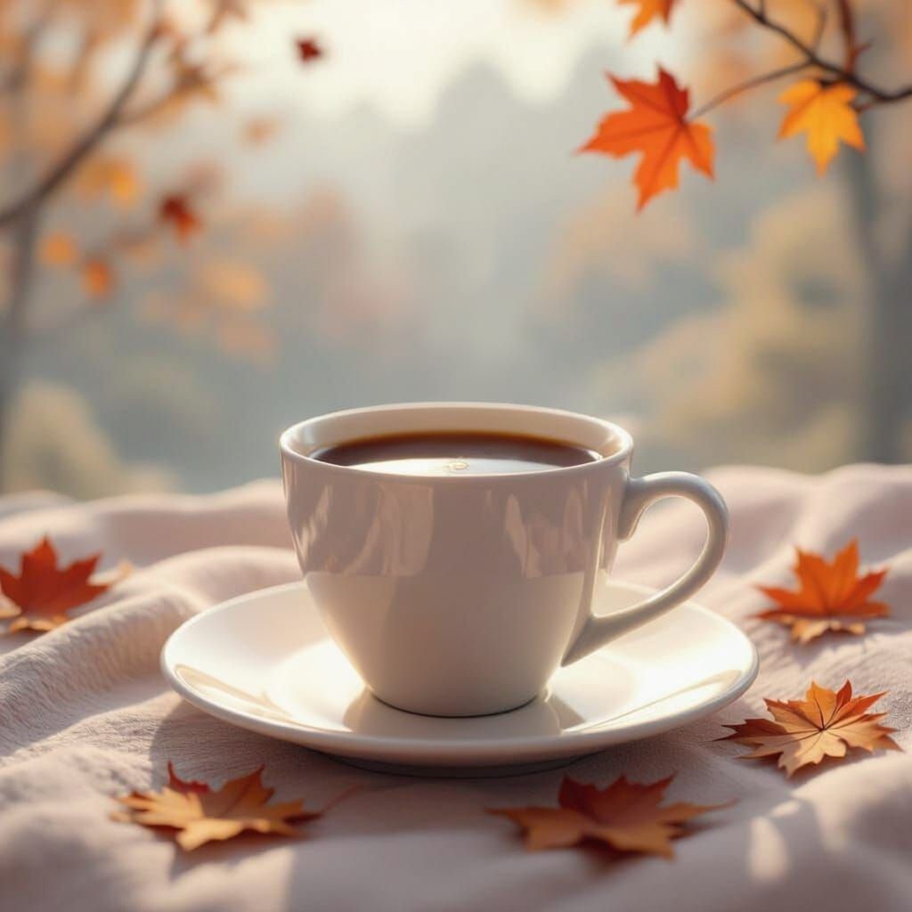 Autumn Melancholy Coffee Scene in 3D Anime Style