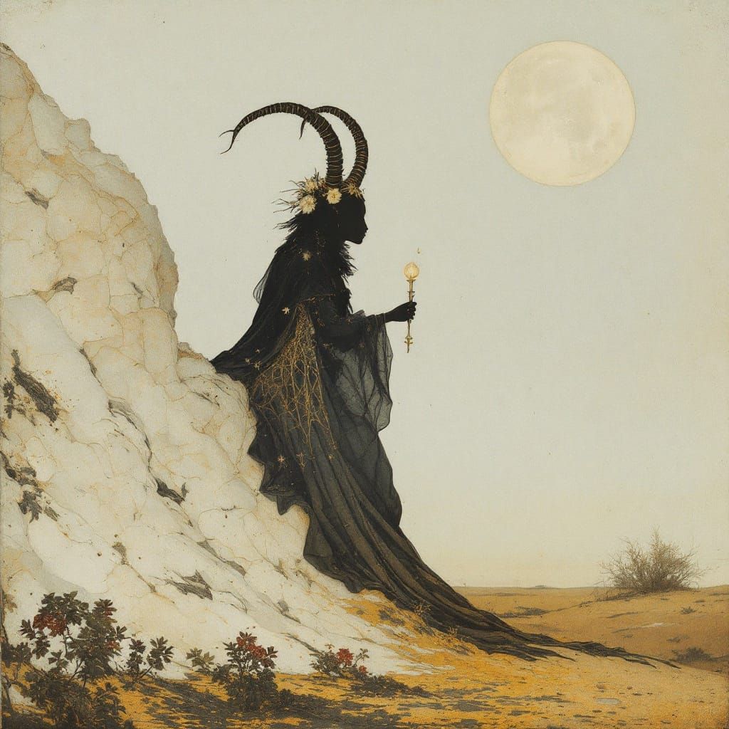 Luminous Lunar Scene in Dark, Mysterious Capricorn