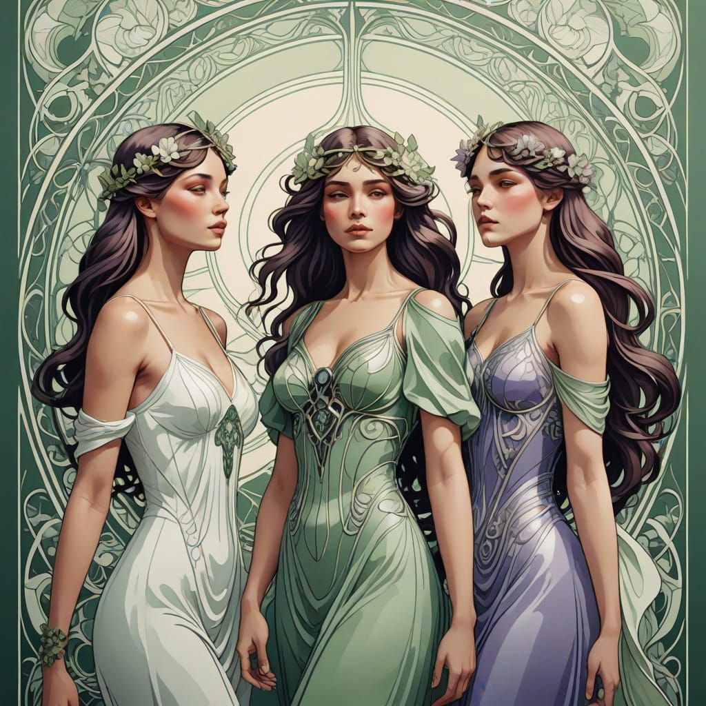 Elegant Nordic Women in Art Nouveau Revival Style