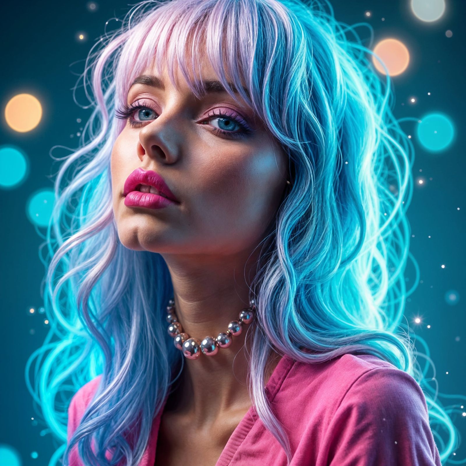 Striking Two-Tone Hair and Neon Makeup in Cyberpunk Style