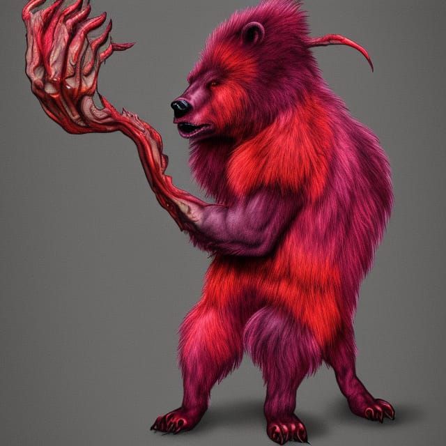 Corrupted Crimson Bear Creature with Sharp Claws