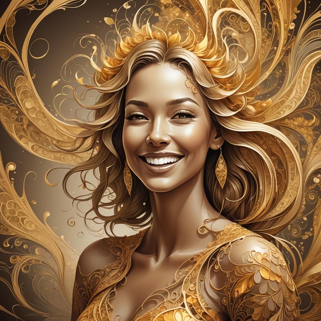 Joyful Woman Smiling with Golden Aura