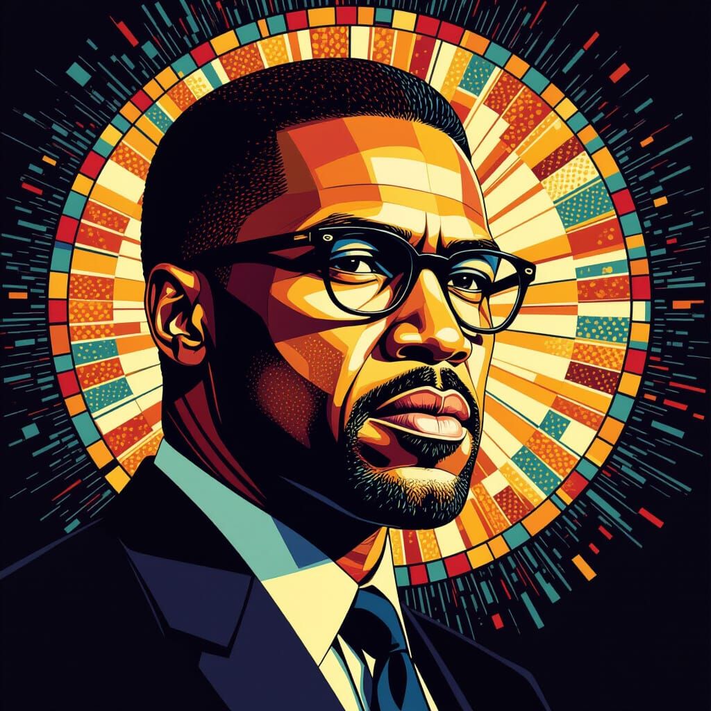 Malcom X Mosaic Mural Portrait in Dynamic Lighting