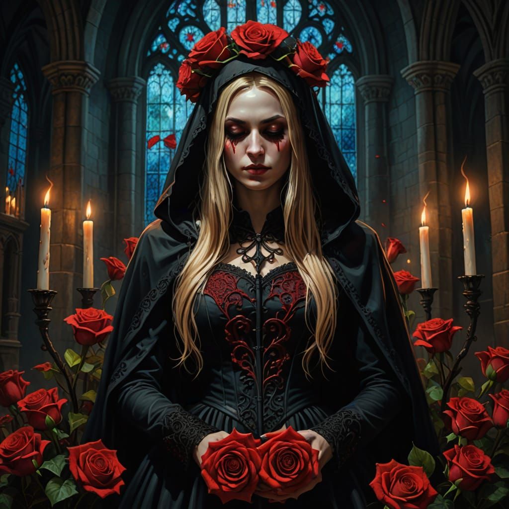 Gothic Bride Meets Death in a Vibrant, Surreal Oil Painting