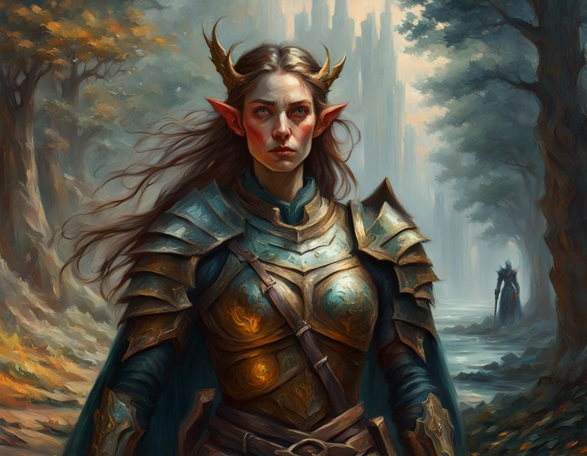 Epic Elf Knight in Impressionist Impasto Style