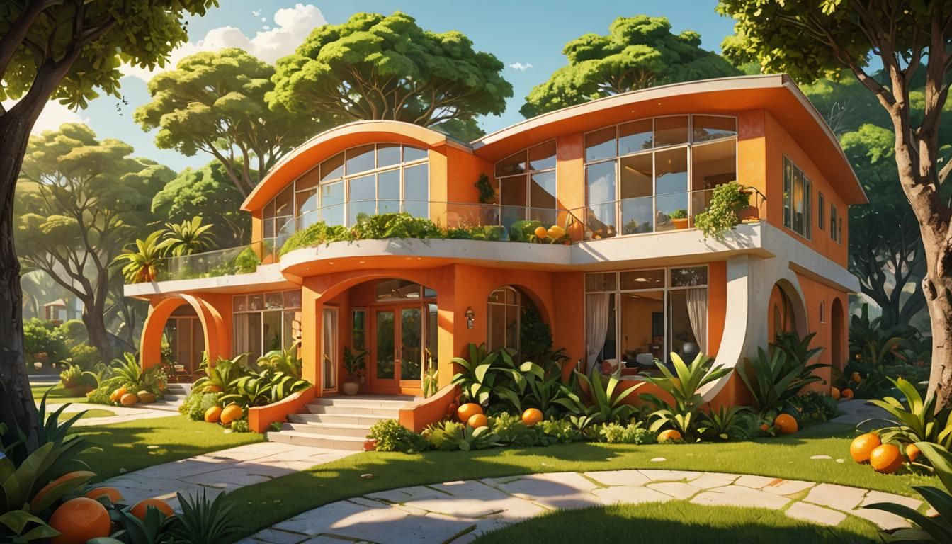 Colorful Citrus House Concept Art in Sunlight