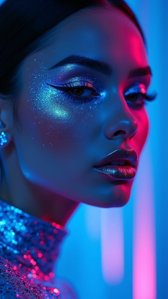 Futuristic Woman with Neon Tattoos in Cyberpunk Style