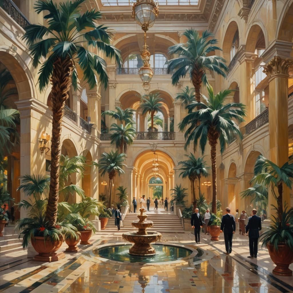 Cairo Hotel Atrium in 1930s Impressionist Style