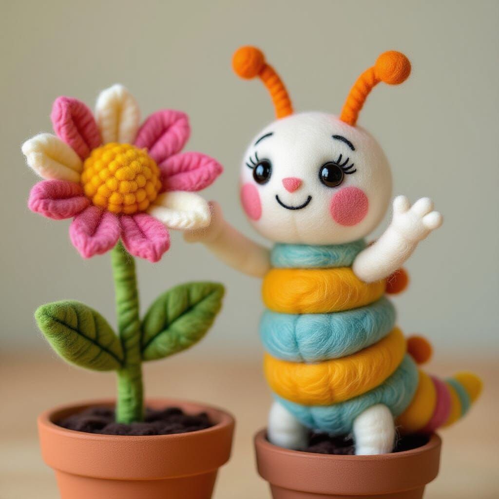 Joyful Wool Felt Caterpillar with Flower