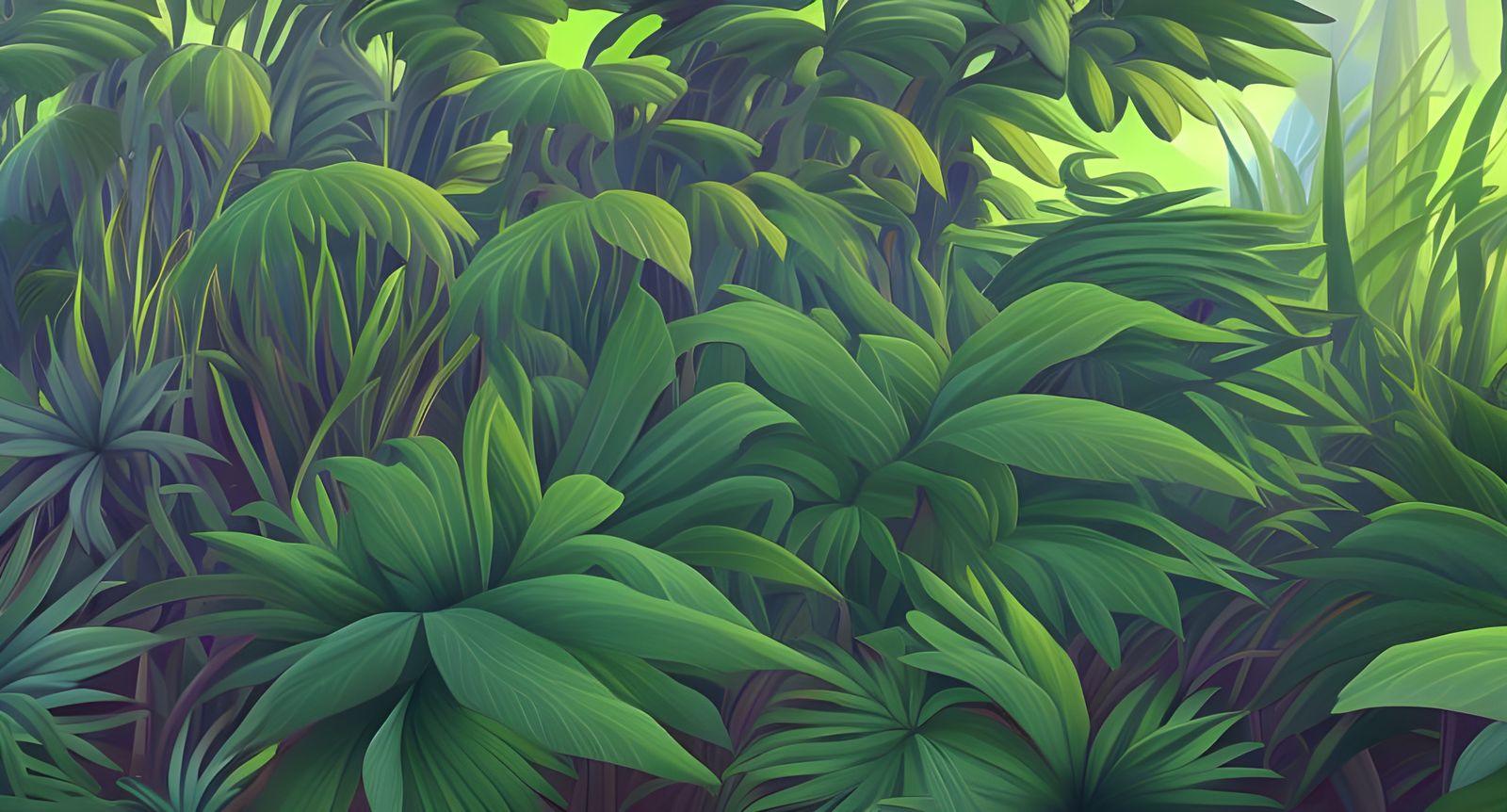 Lush Forest Painting in Art Deco Style