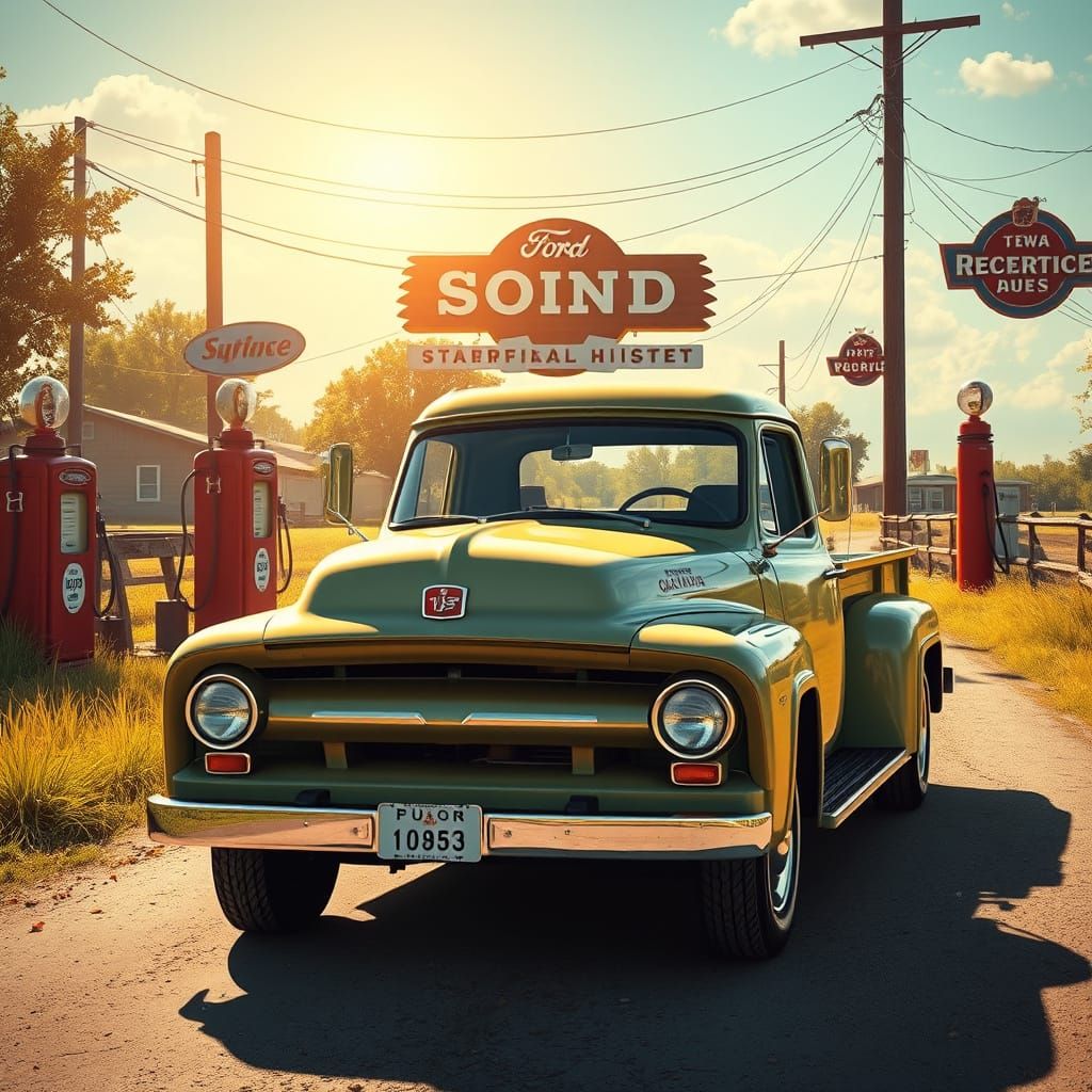 1953 Ford F1 Truck on Rural Road, Digital Art