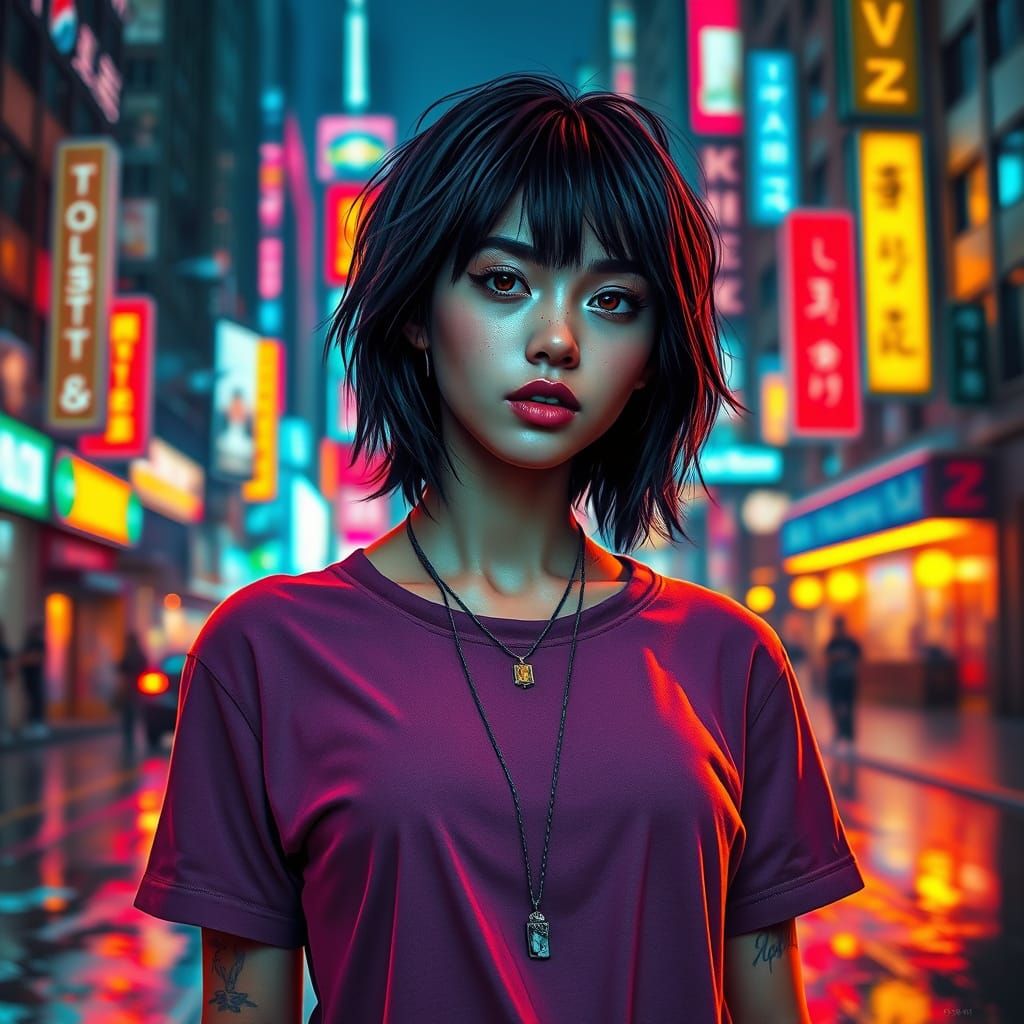 Neon City Portrait with Dynamic Lighting and Intricate Detai...