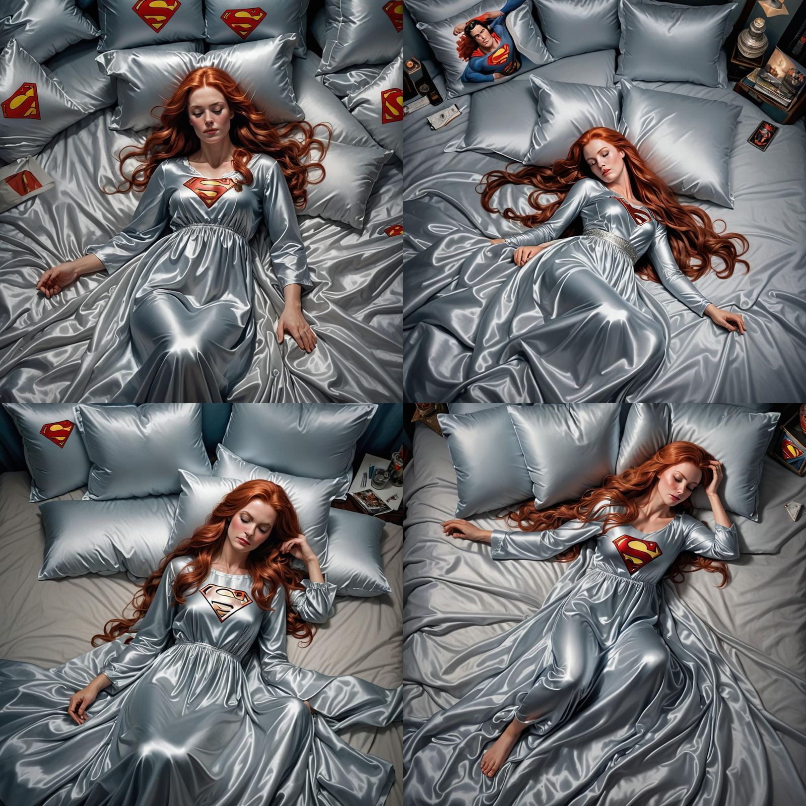 Red-Haired Woman in Superman Nightgown, Impressionistic Styl...