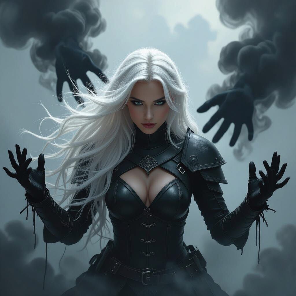 Woman Warrior in Smoky Underworld, Dystopian Art Style