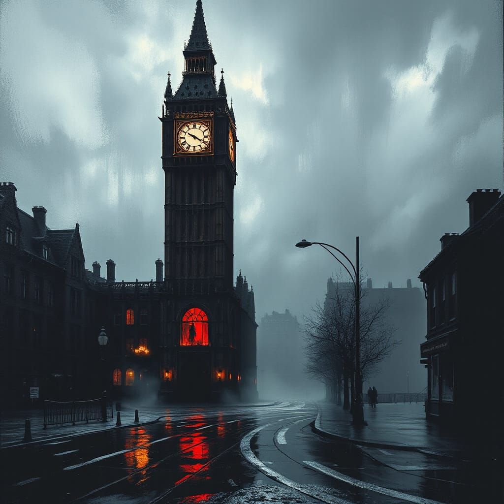 Gothic Clock Tower Looms Over Abandoned London