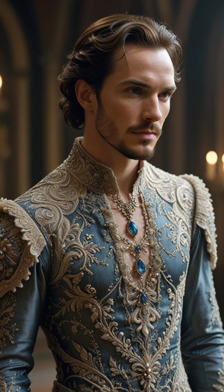 Slim Man in Flowing Silk Armor Lace Dress