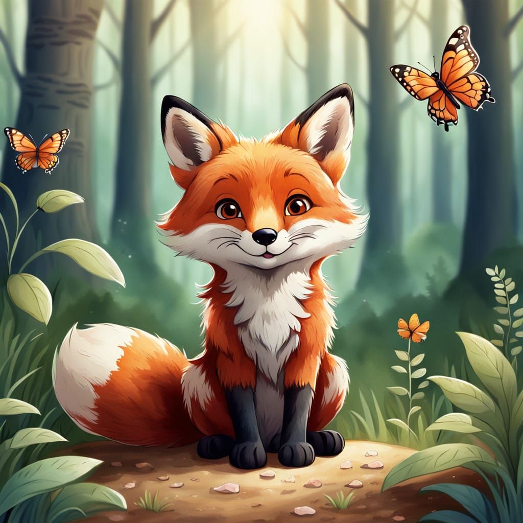 Whimsical Fox in Faded Watercolor Style