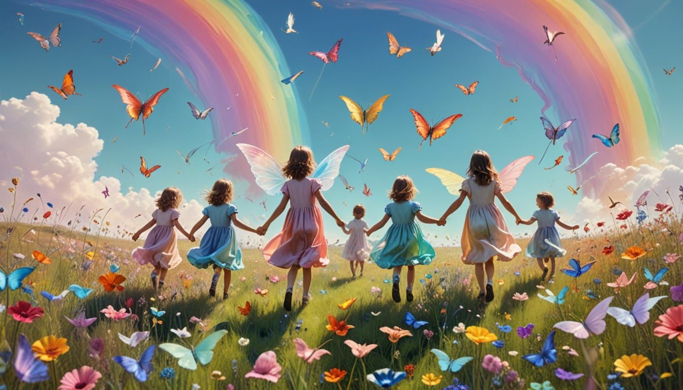 Rainbow Animals Float in Surrealist Dreamscape