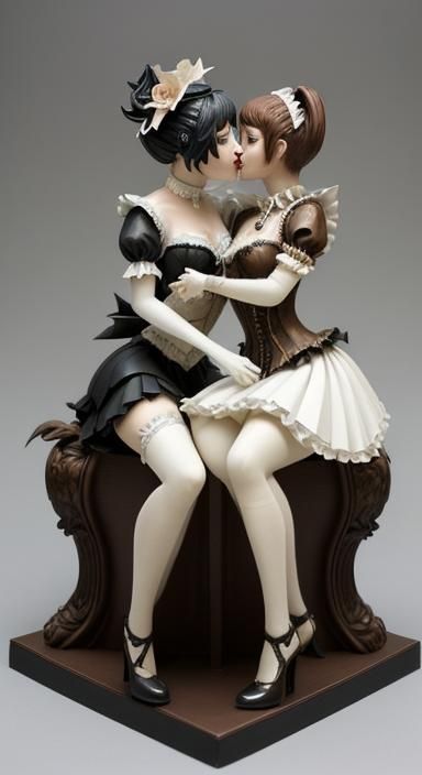 Steampunk Origami Sculpture: Kissing Victorian French Maids