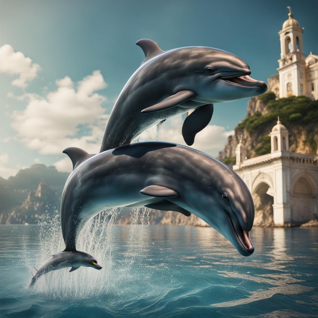 Dolphins Kissing Near Amalfi Coast: Fantasy Art