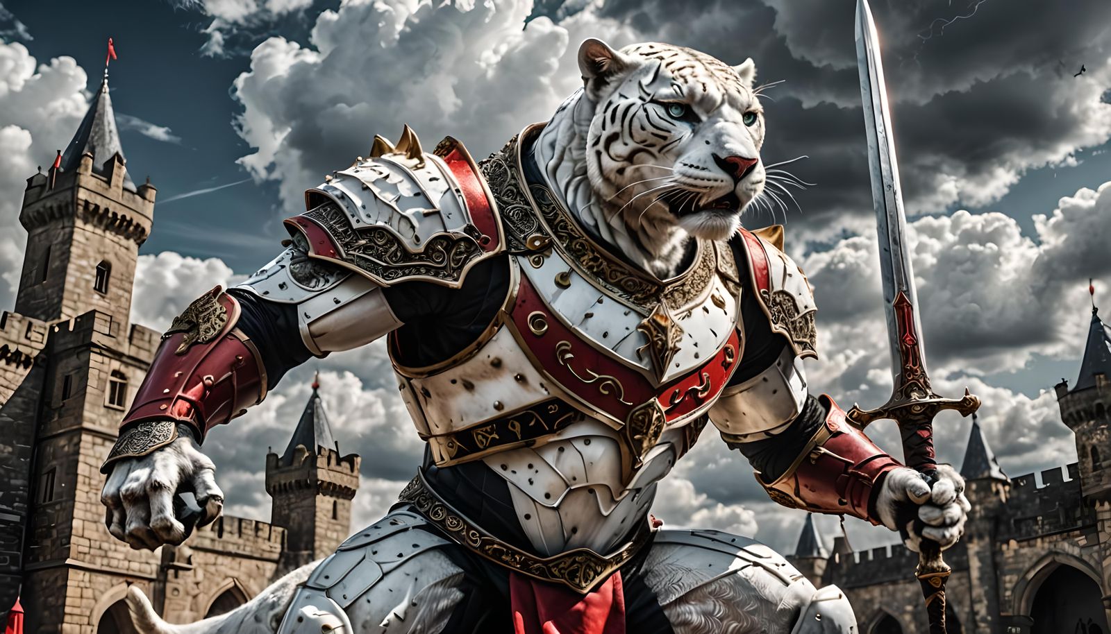 Armored White Panther Charging into Battle