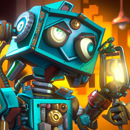 Steampunk Robot in Minecraft as 3D Digital Art