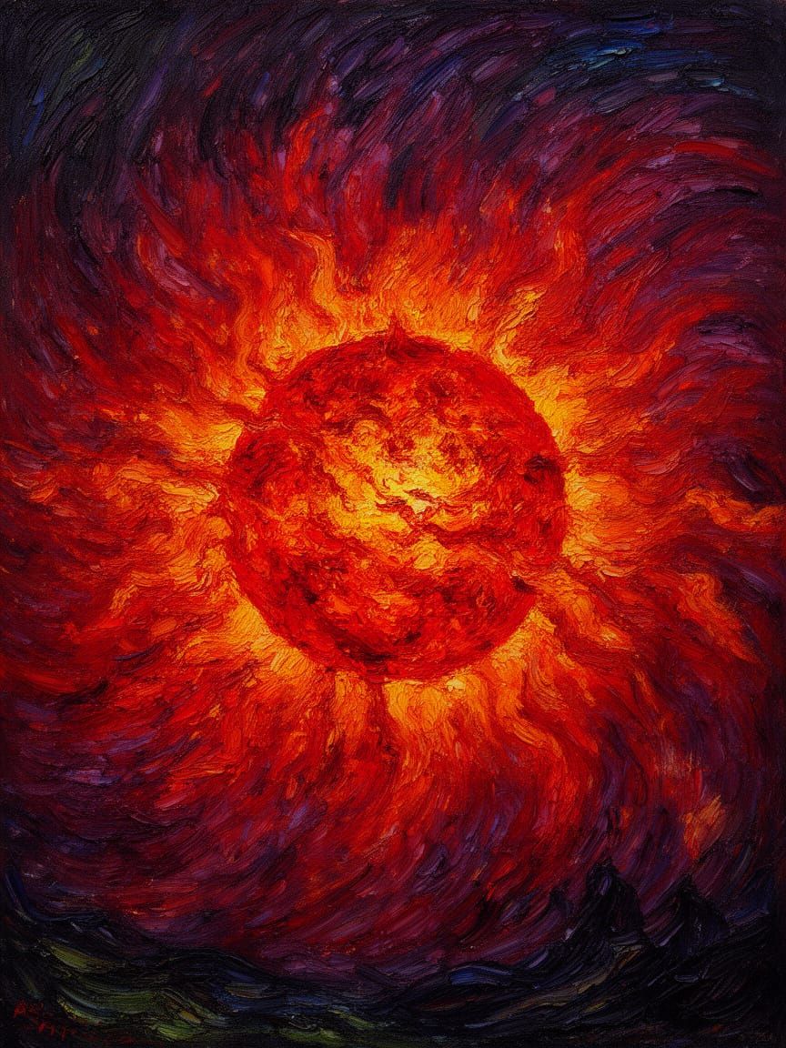 Dying Red Giant Star in Expressionist Oil Painting Style