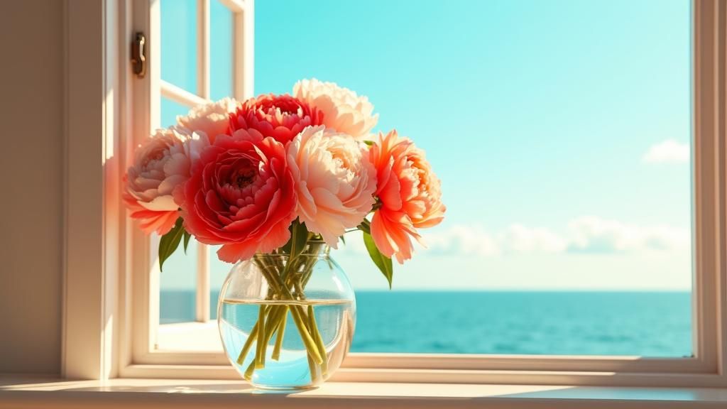 Photorealistic Peonies Overflowing from Crystal Vase