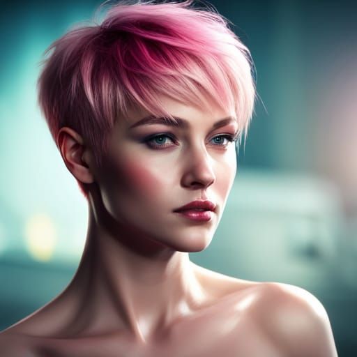 Beautiful Young Woman with Pink Hair: 3D Portrait