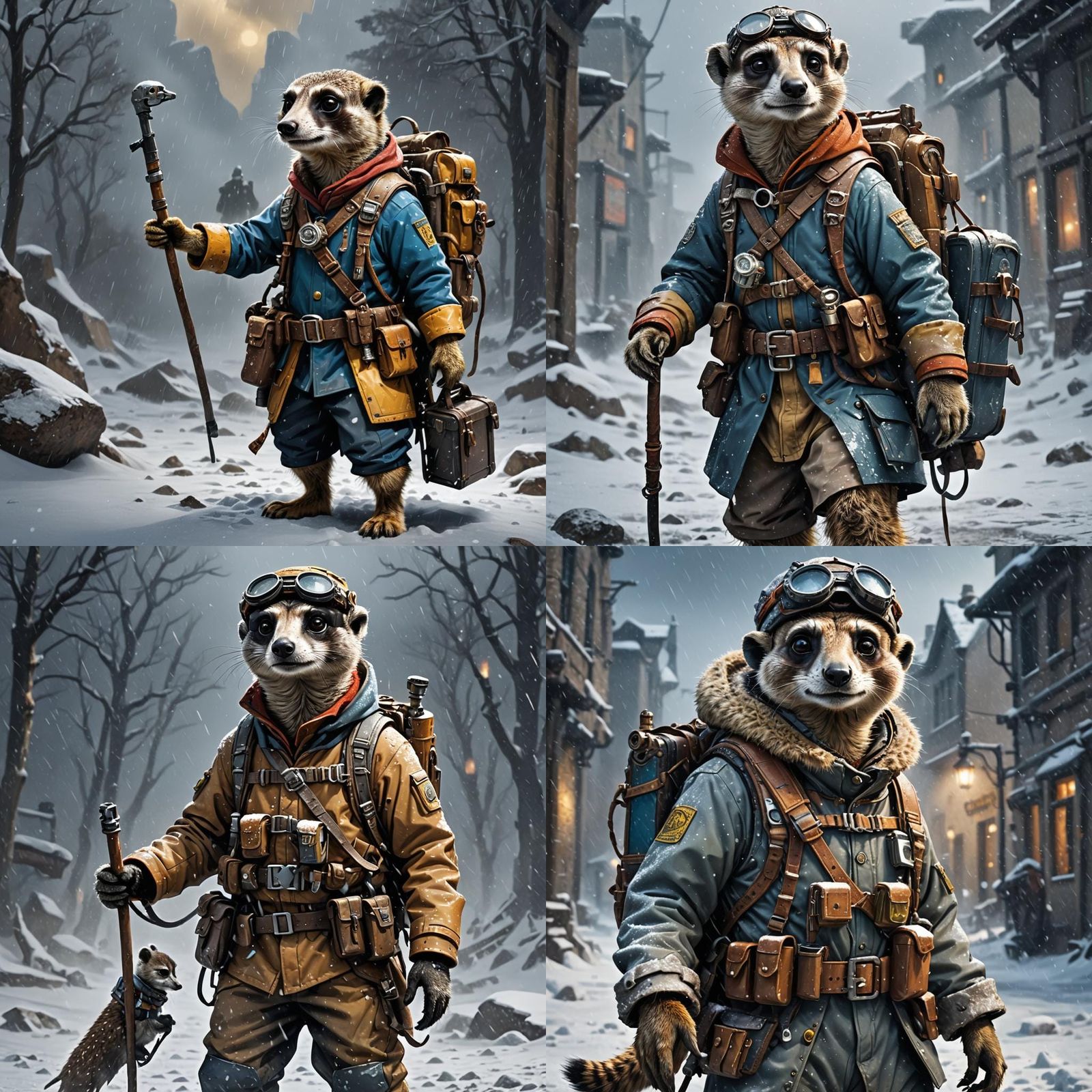 Medieval Arctic Explorer Meerkat in Snowstorm